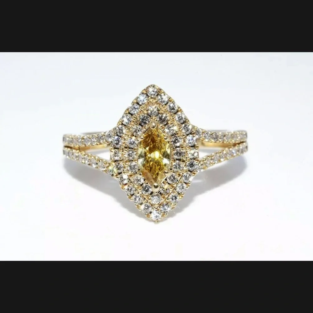 1.01CT NATURAL CANARY DIAMOND & WHITE DIAMOND ENGAGEMENT RING SOLID GOLD 14k - Picture 8 of 8